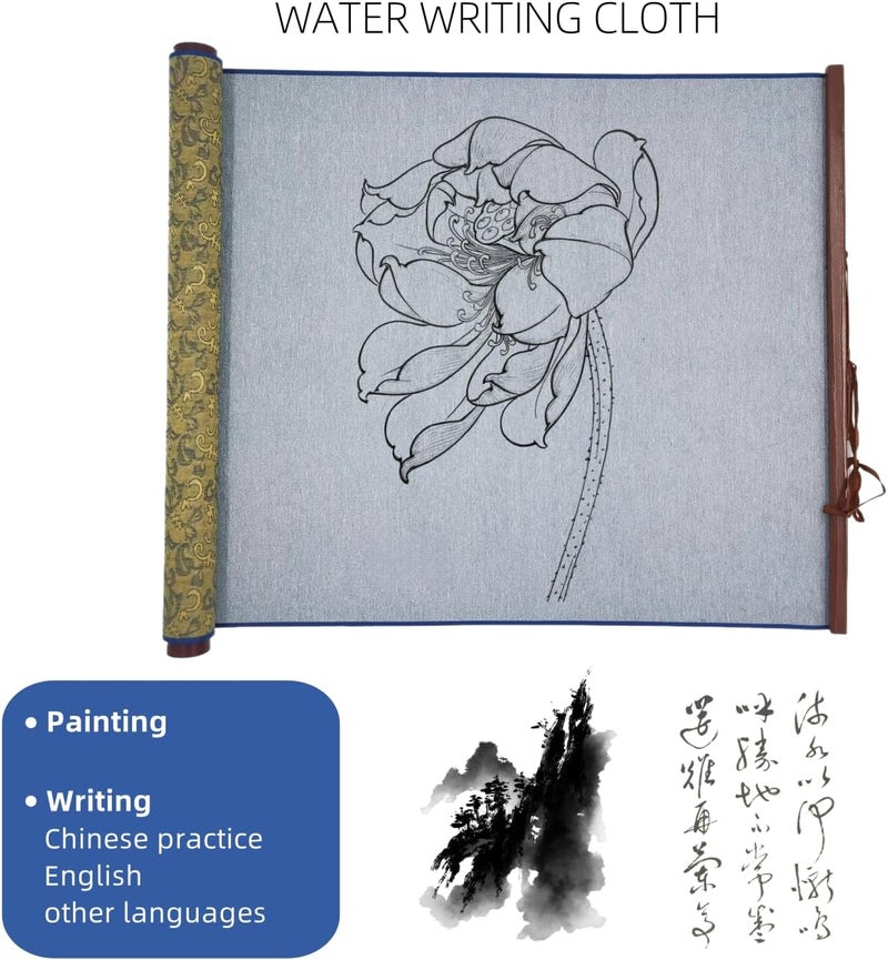 Ellkee 5 Items Reusable Water Writing Cloth with 4 Brush Pens, Magic Water Writing Paper Set for Calligraphy/Writing/Paint, No ink need Practice Cloth for Beginners (Cloisonné) - Image 2